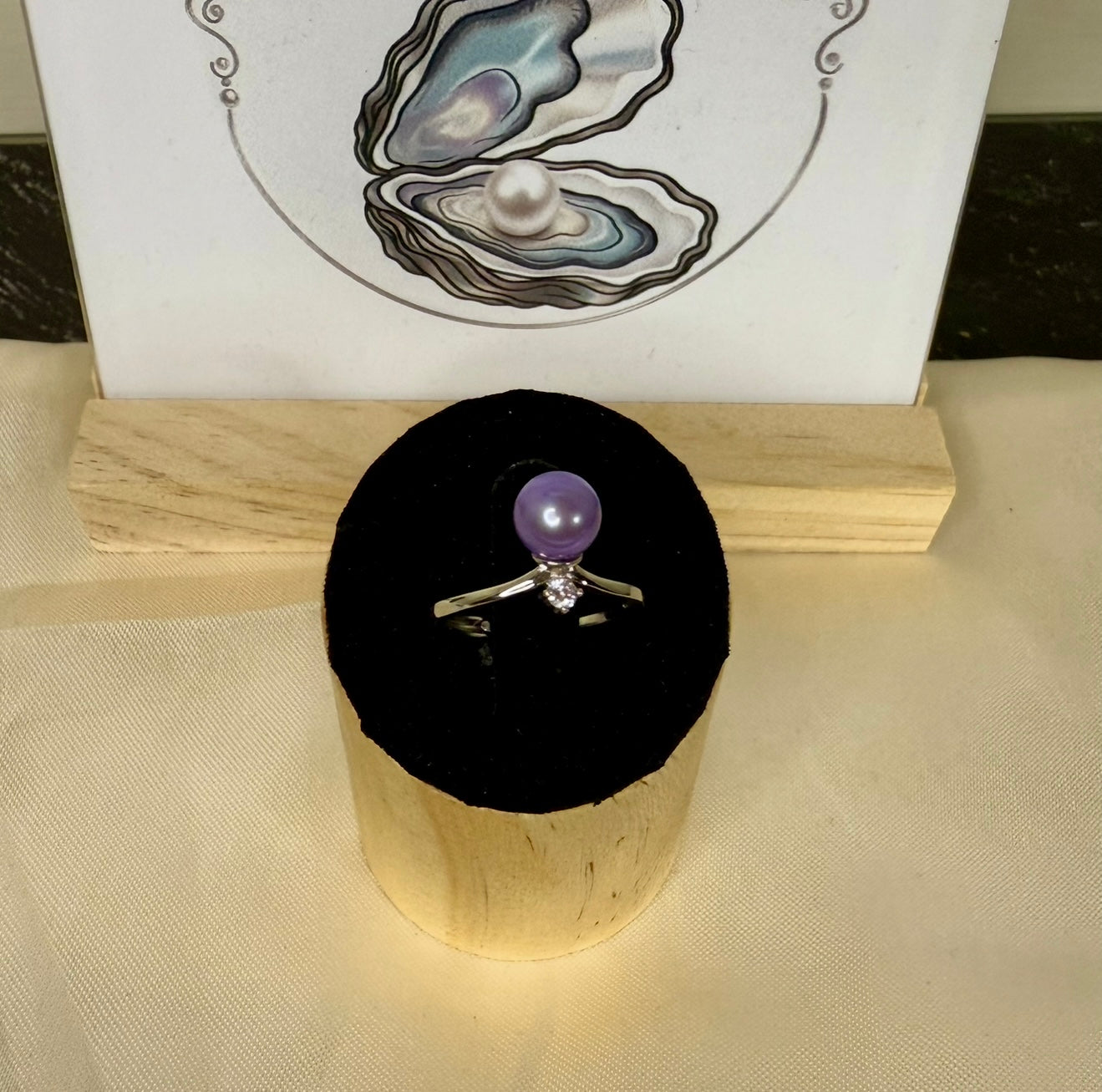 Simple Ring with cubic Zirconia Drop - Purple Pearl