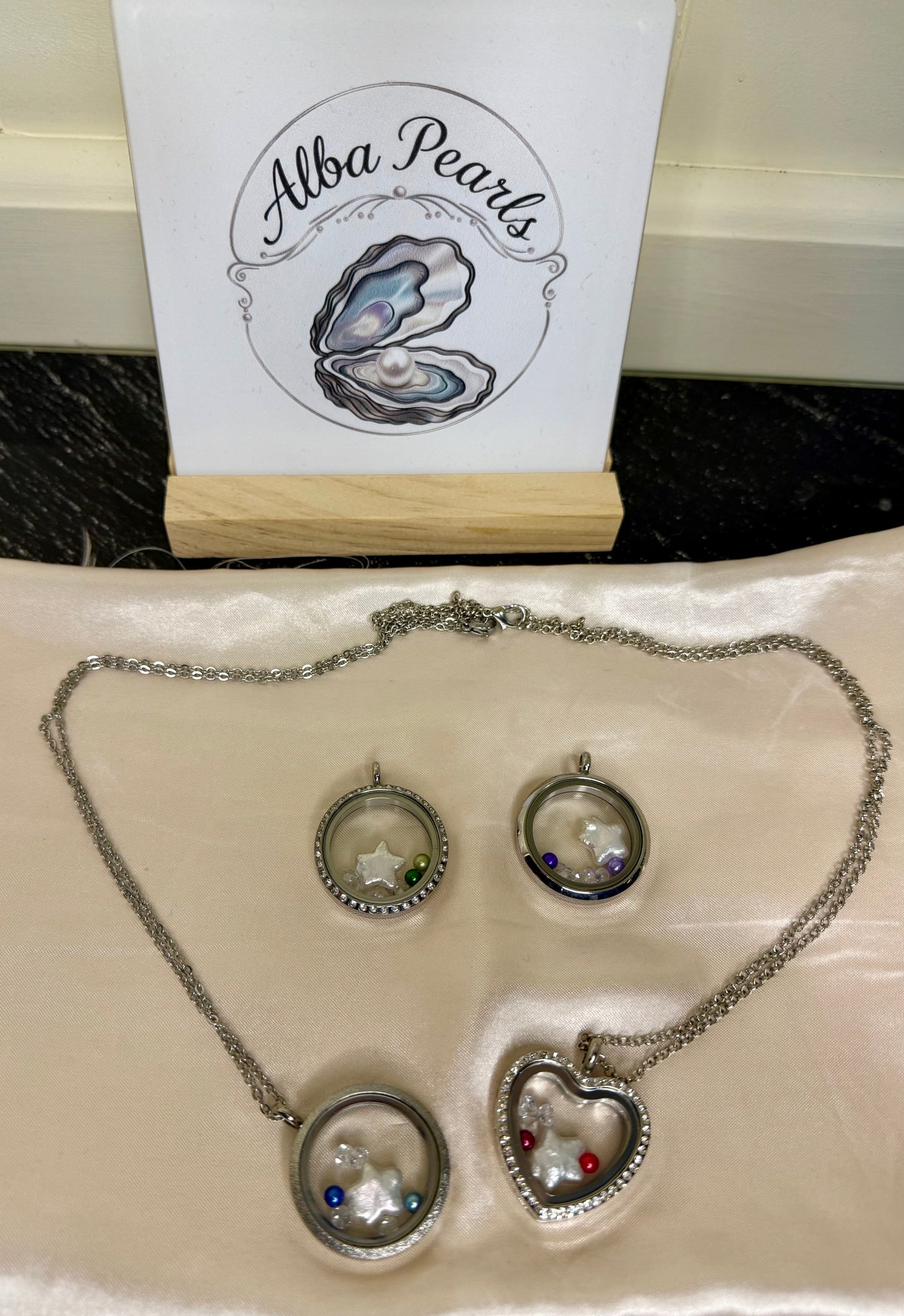 Locket Chain Necklace with Mini Freshwater Pearls & Gems