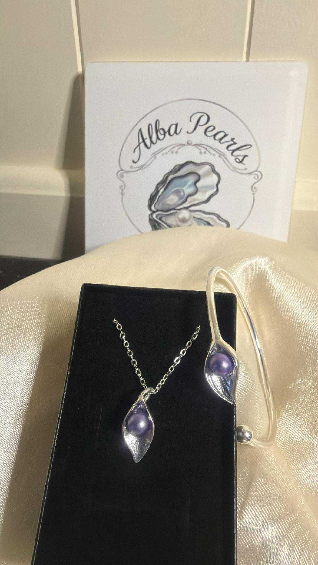 Leaf Pendant and Bangle Bundle - Purple Pearls