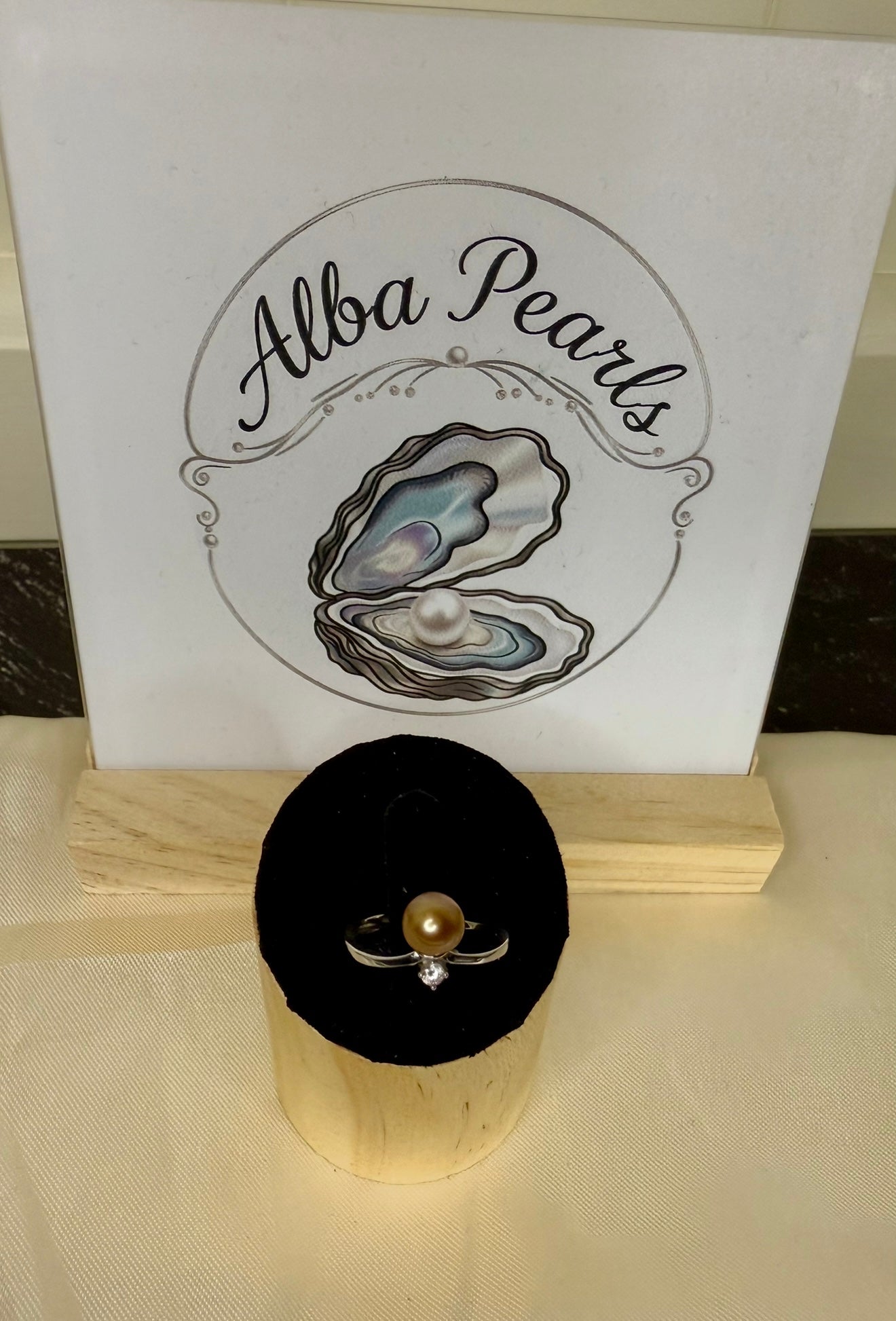 Simple Ring with cubic Zirconia Drop - Bronze Gold Pearl