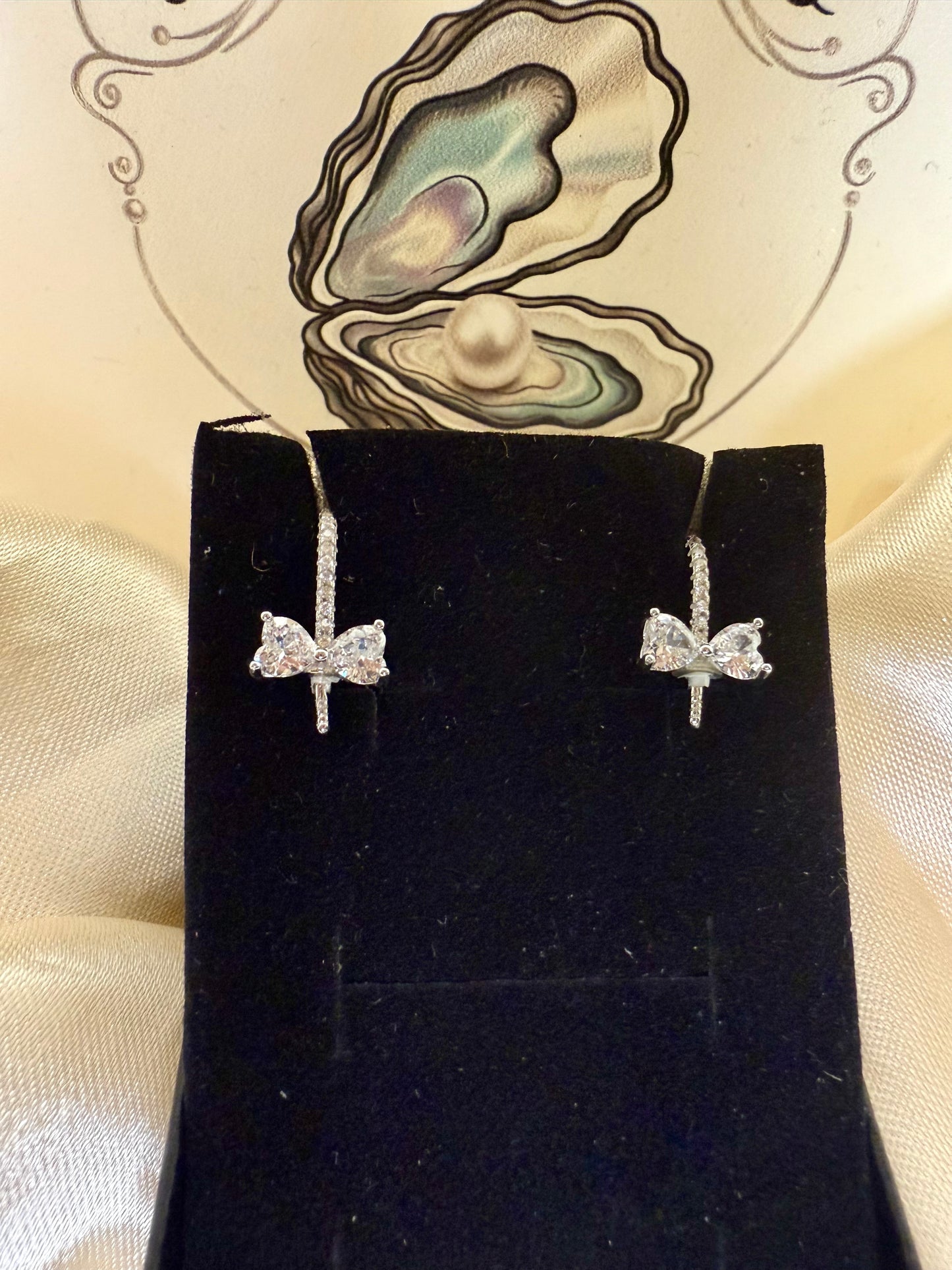 Bow Drop Earrings - Includes twin oyster opening