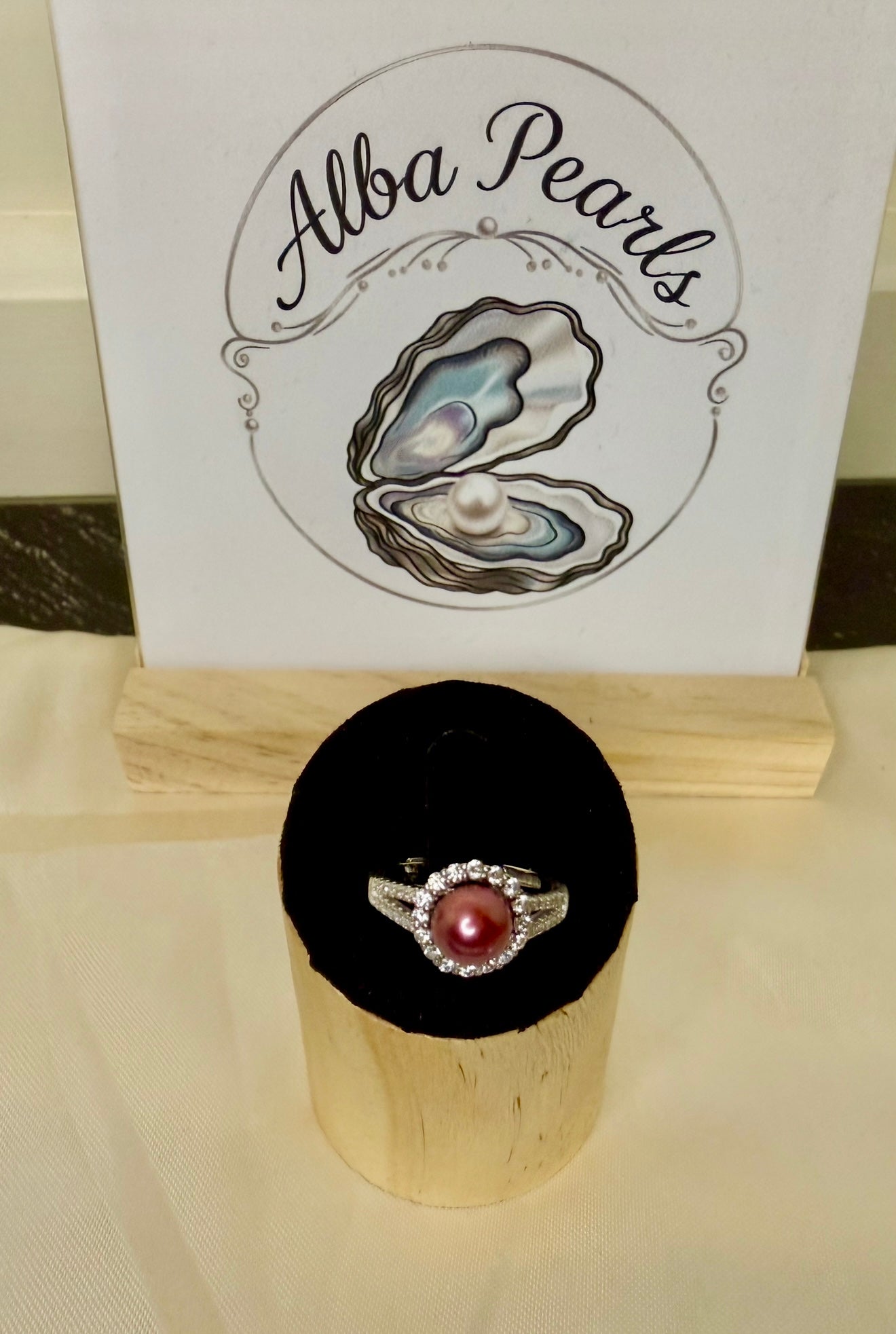 Round Cubic Zirconia Ring - Pink Red Pearl