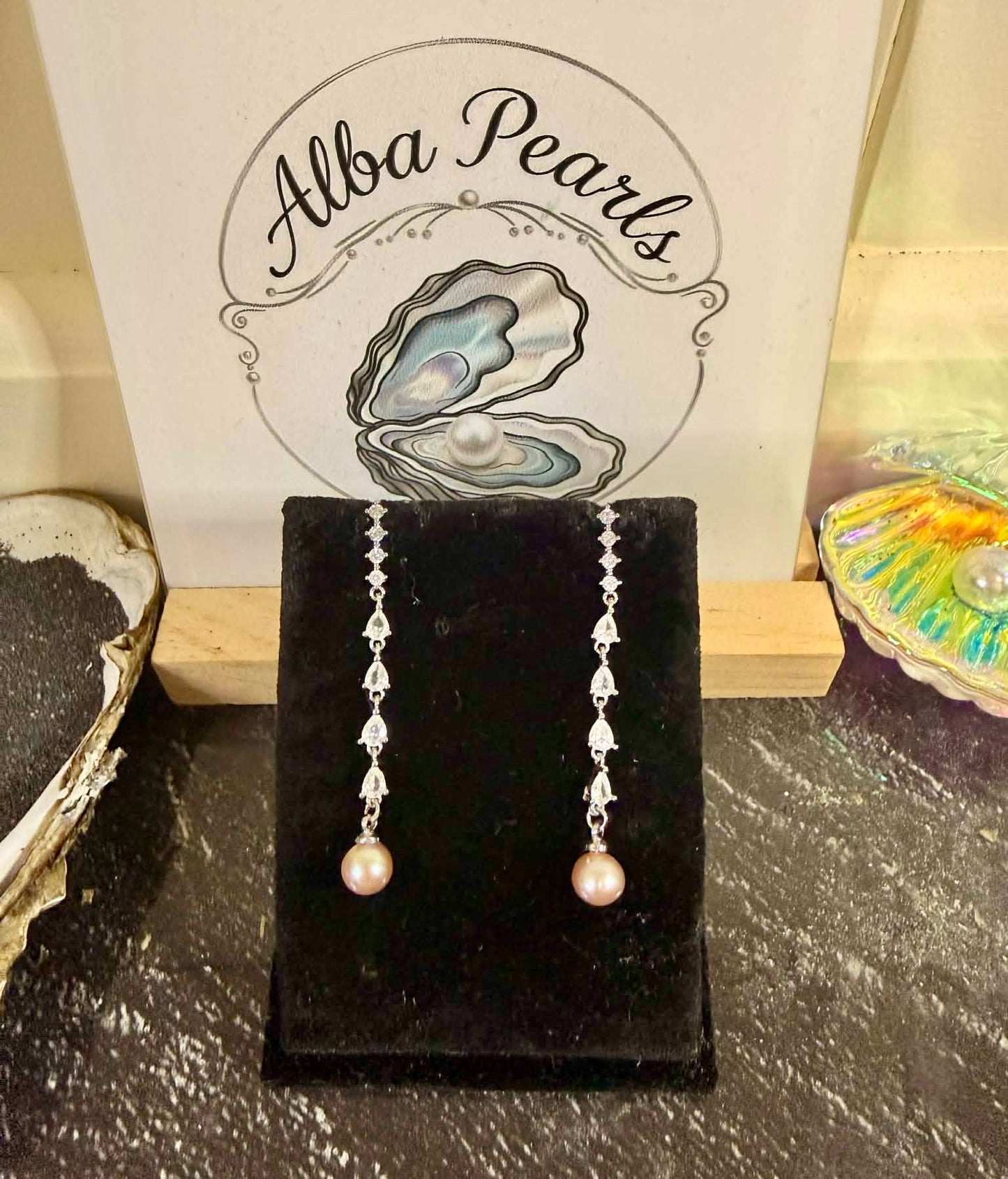 Cubic Zirconia Dangle Earrings - Champagne Pearls