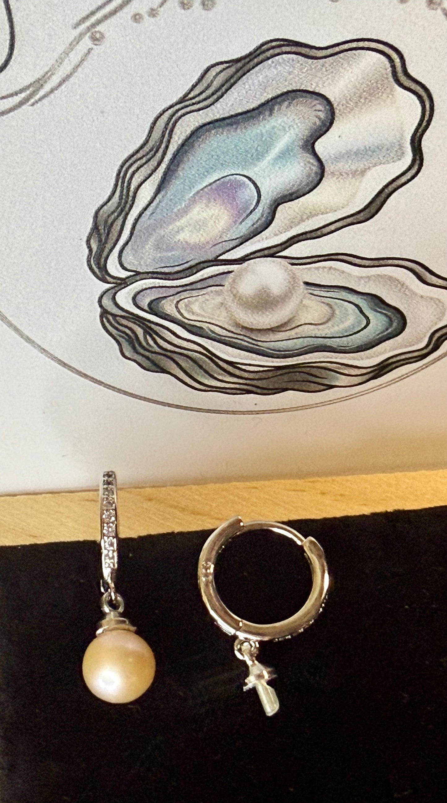 Natural Freshwater Pearl Huggie Earrings- Includes twin Oyster Opening