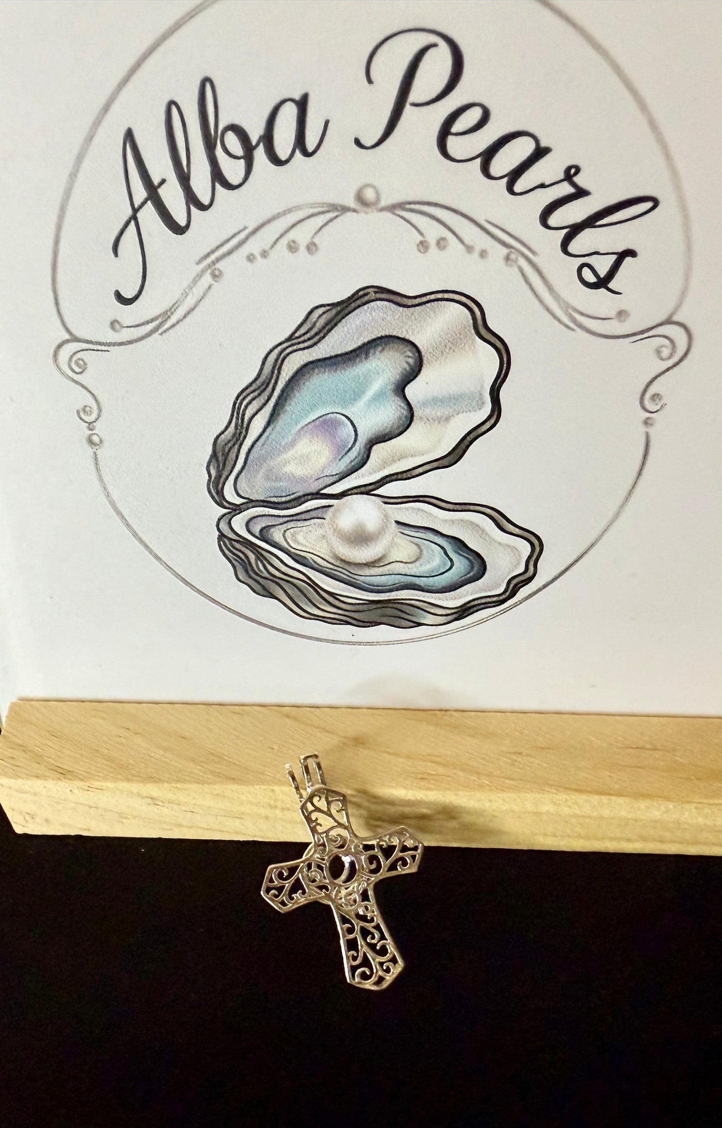 Natural Freshwater Pearl Cross Pendant Necklace- Includes single Oyster opening