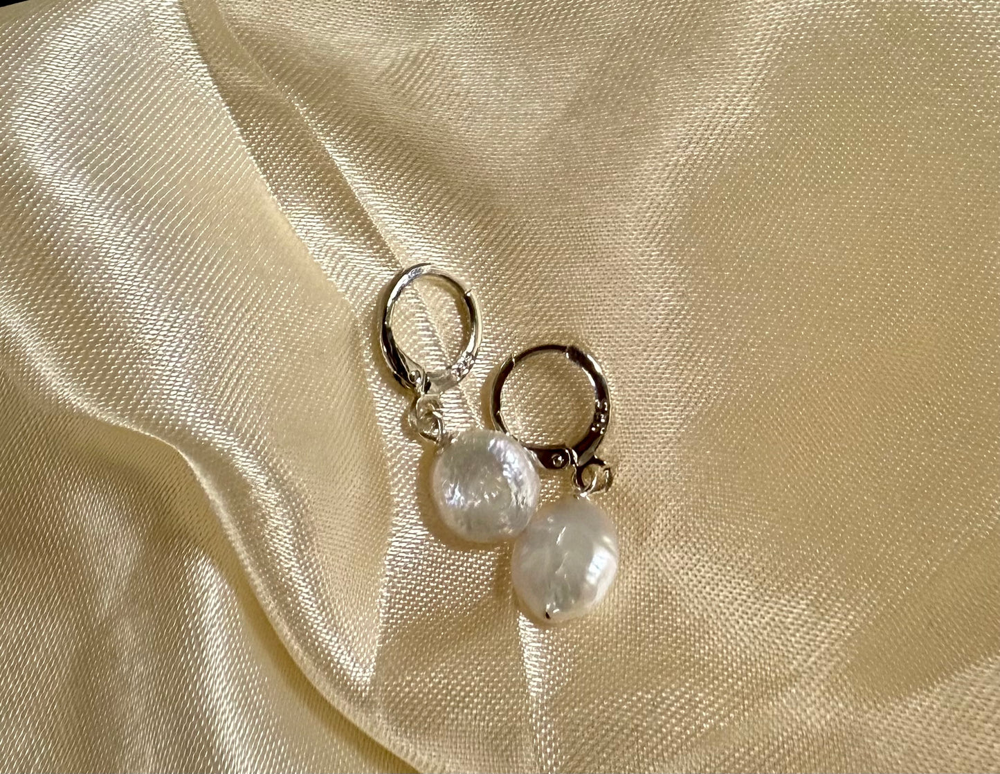 White Baroque Pearl Drop Huggie Earrings