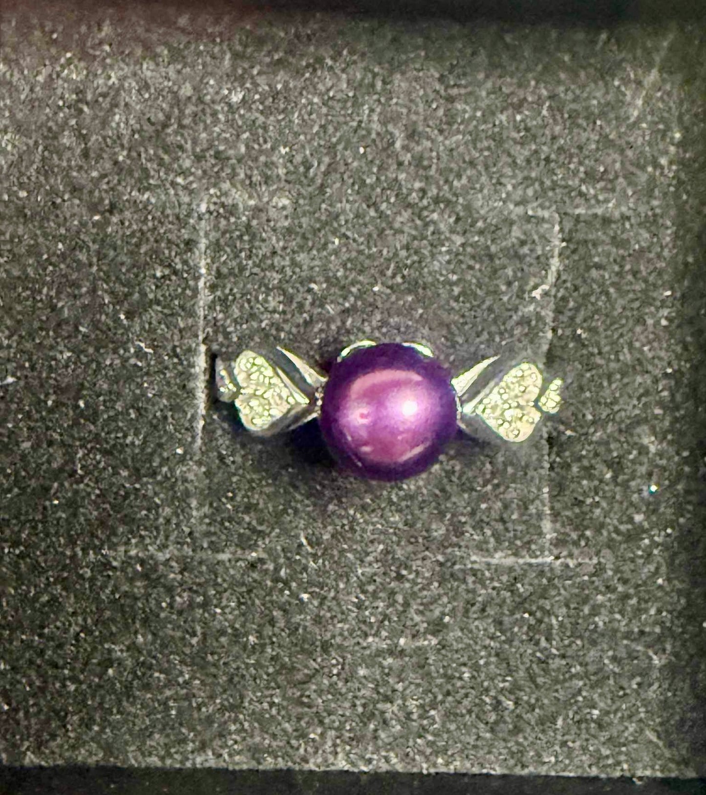 Double Heart Ring - Purple Pearl