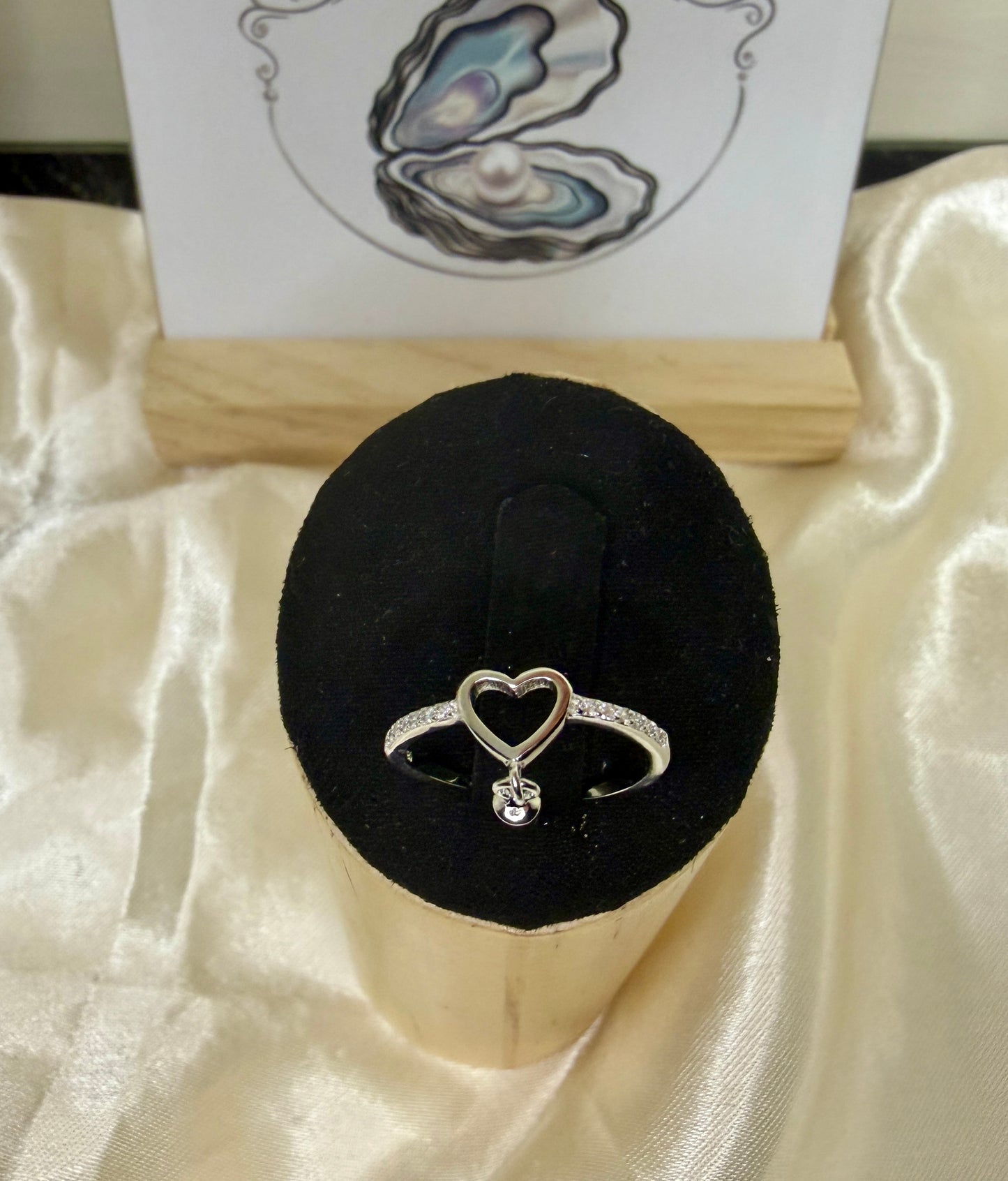 Heart Pearl Drop Ring - includes single Oyster opening