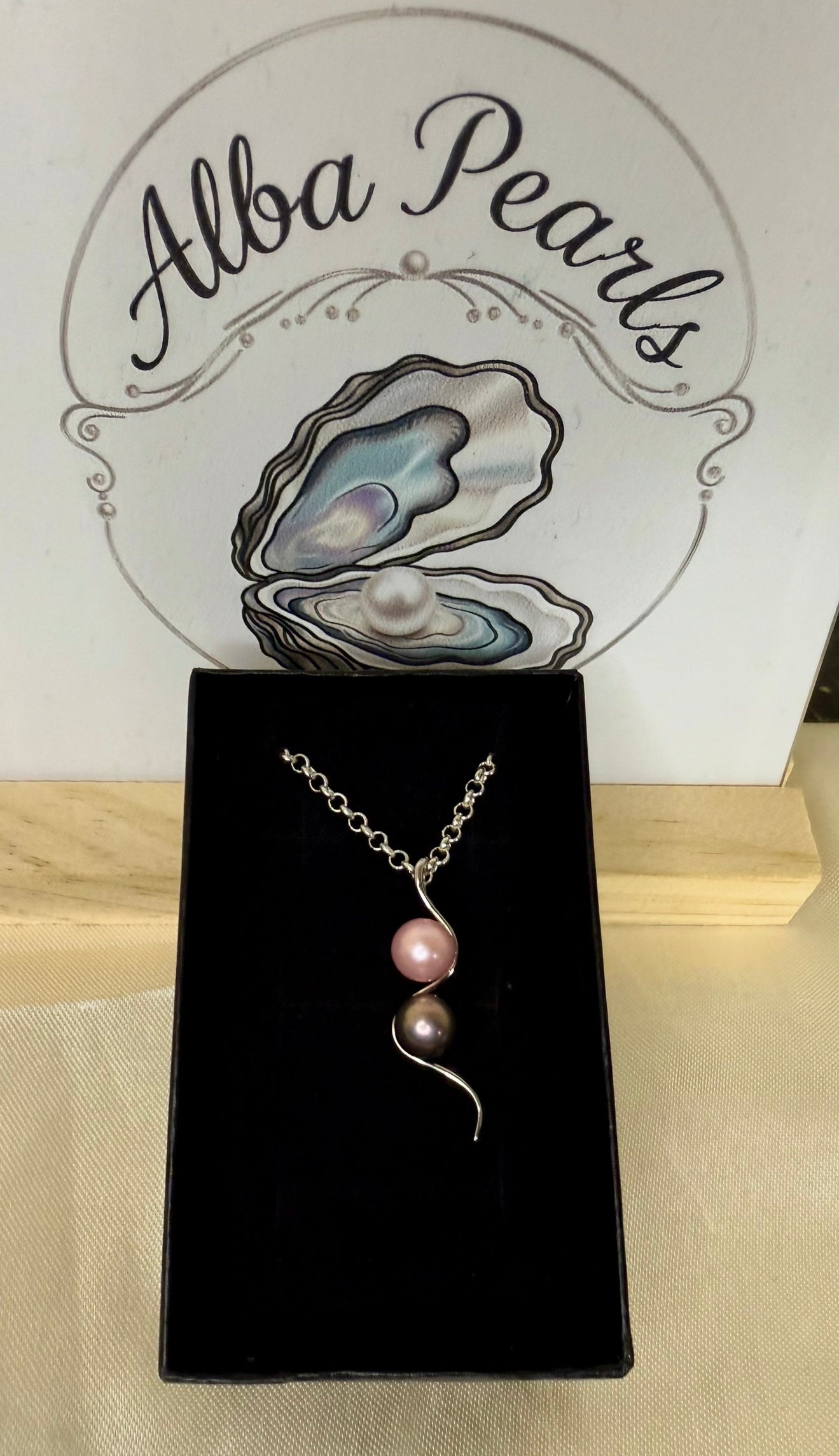 Double Pearl Twist Pendant - Pink and Periwinkle Pearls