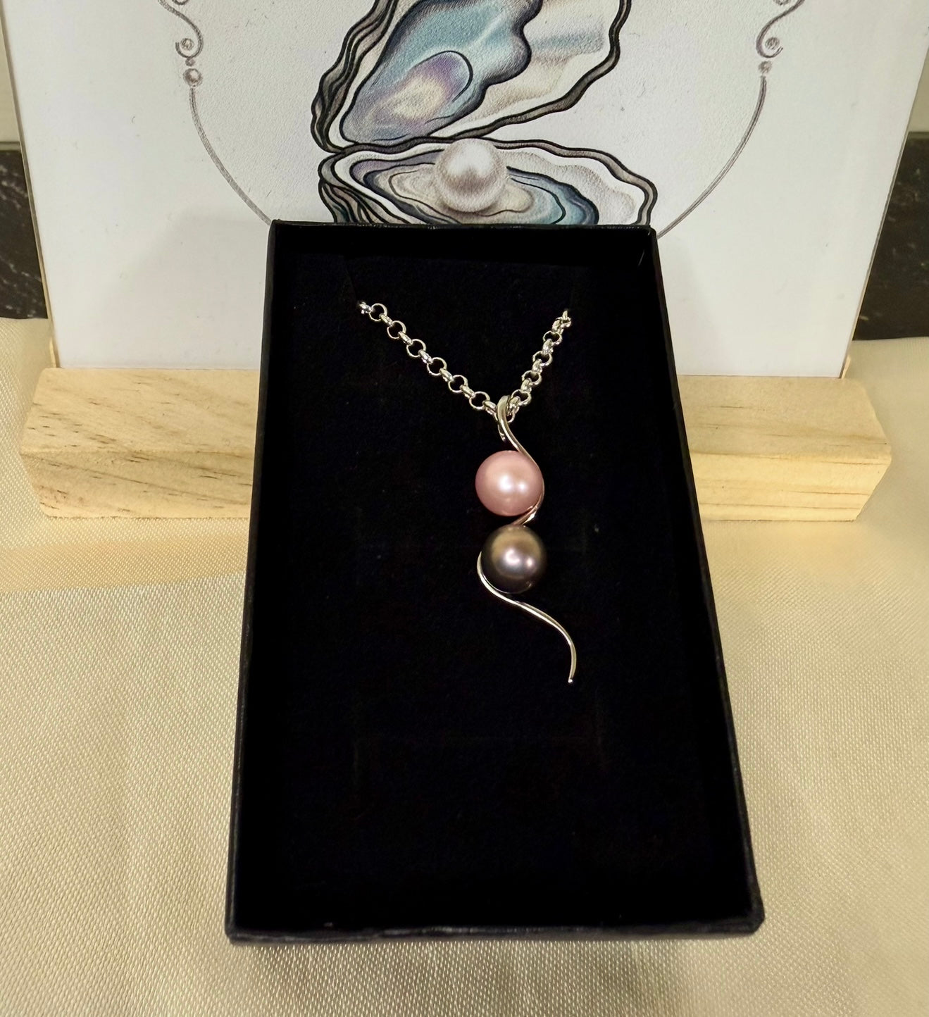 Double Pearl Twist Pendant - Pink and Periwinkle Pearls