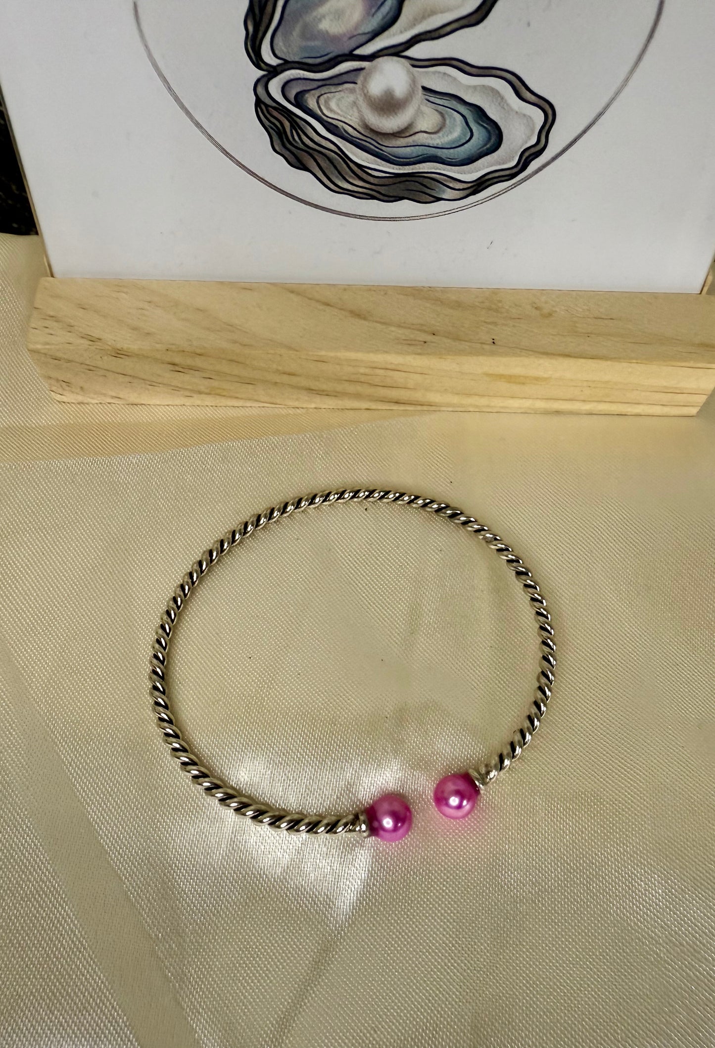 Double Pearl Twist Bangle - Pink Pearls