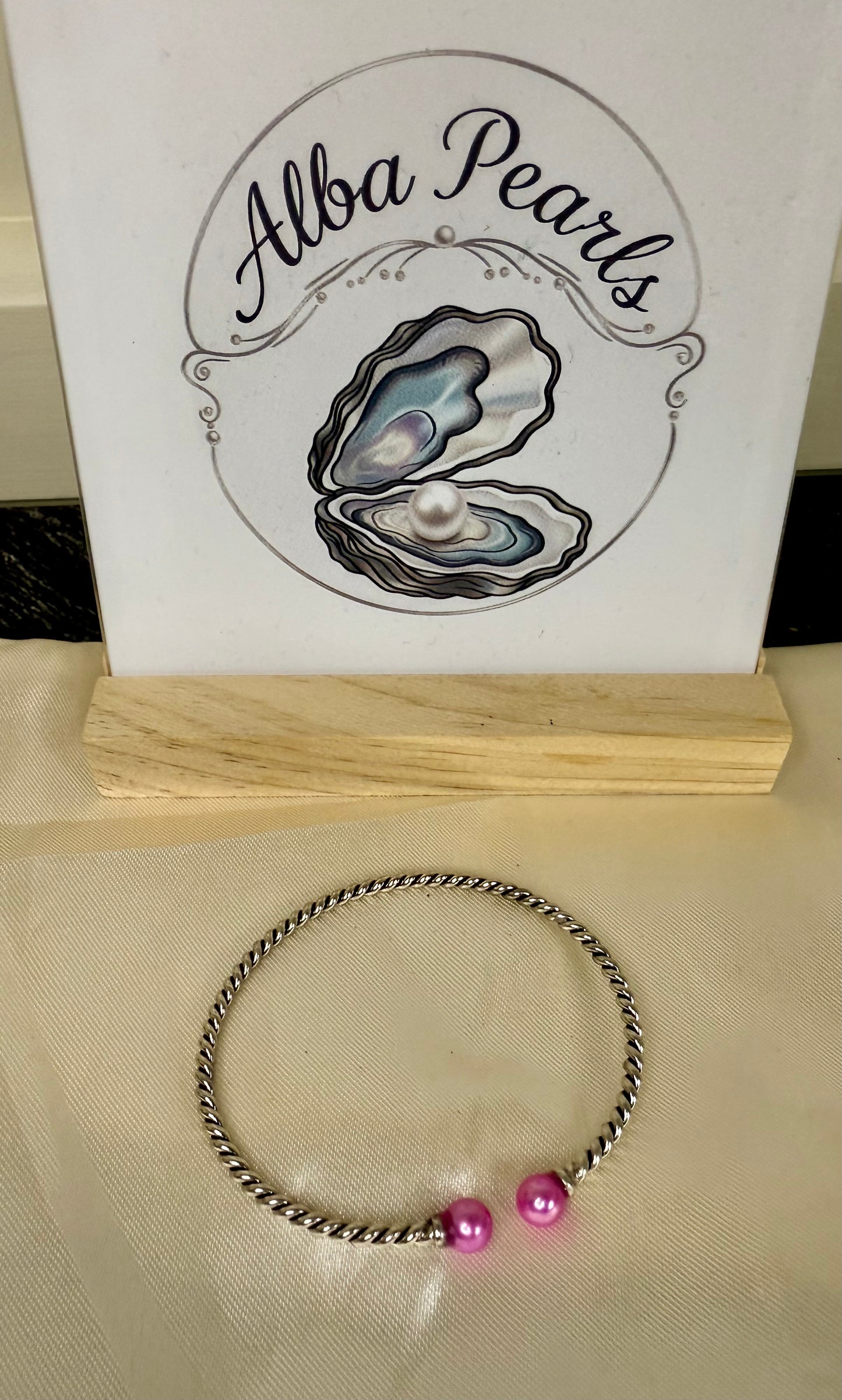 Double Pearl Twist Bangle - Pink Pearls