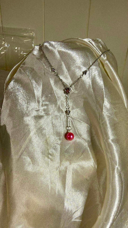 Star Pearl Drop Necklace - Pink Pearl