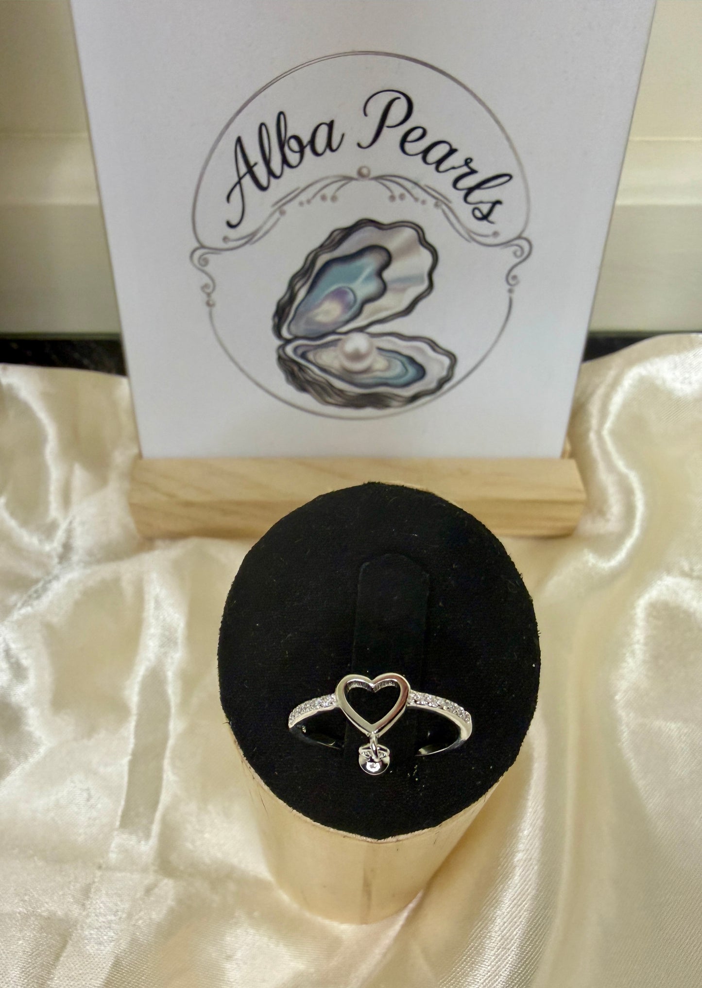 Heart Pearl Drop Ring - includes single Oyster opening