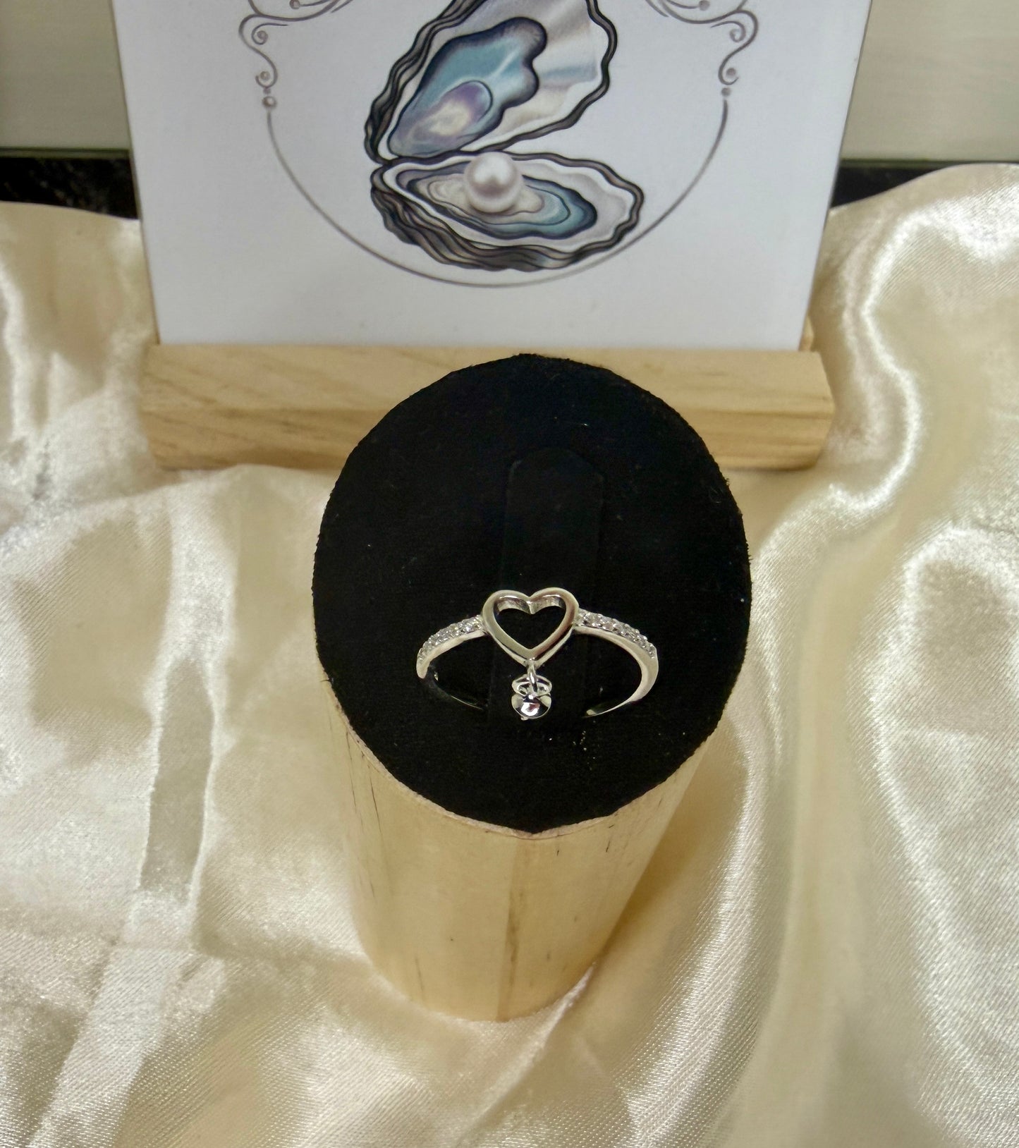 Heart Pearl Drop Ring - includes single Oyster opening