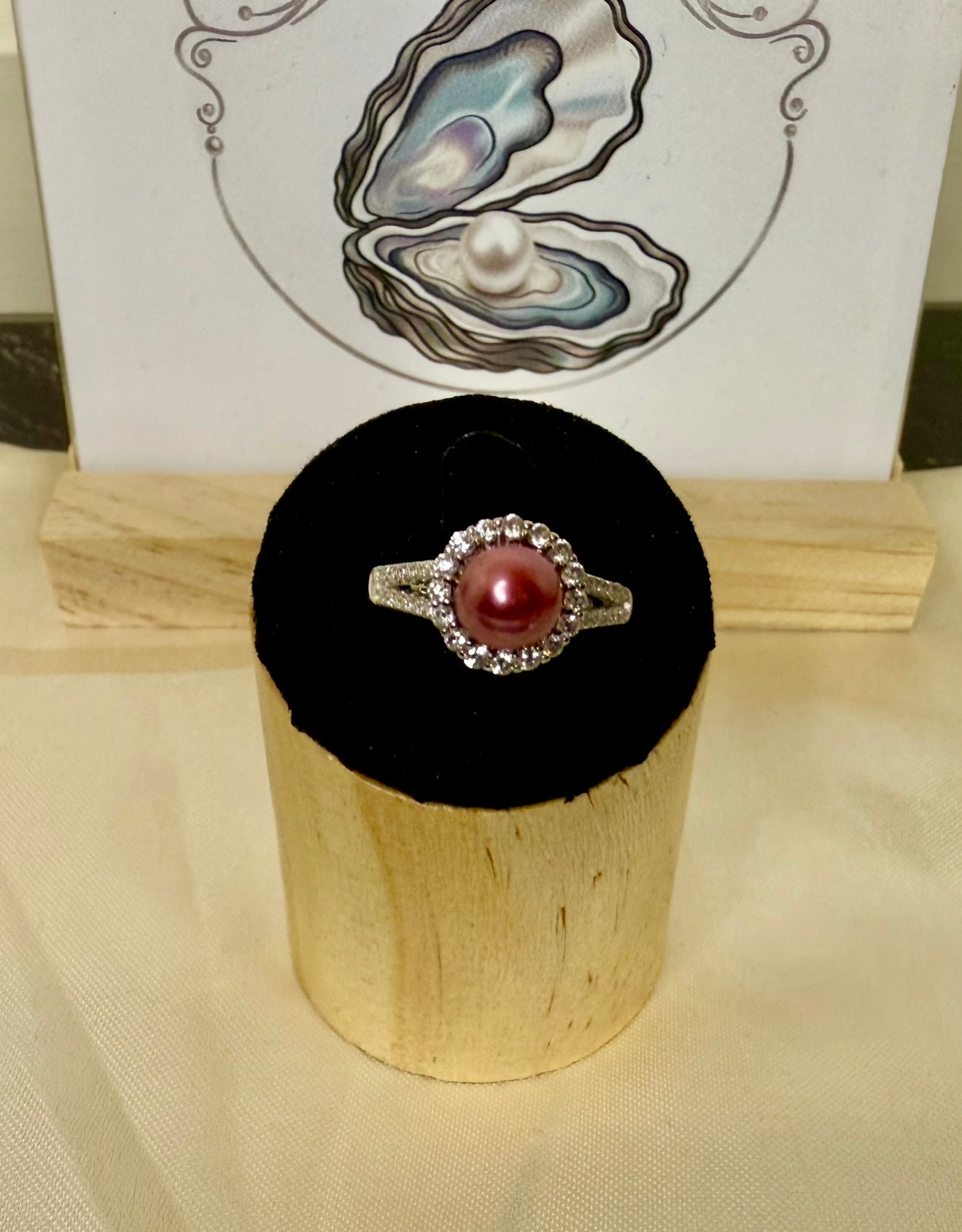 Round Cubic Zirconia Ring - Pink Red Pearl