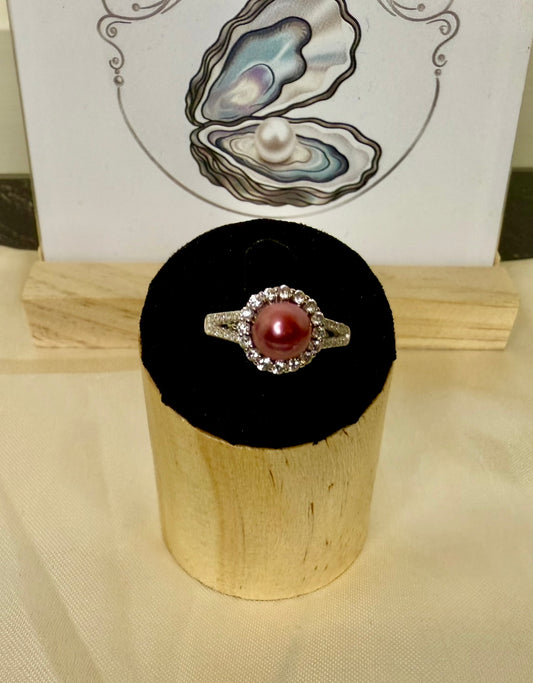 Round Cubic Zirconia Ring - Pink Red Pearl