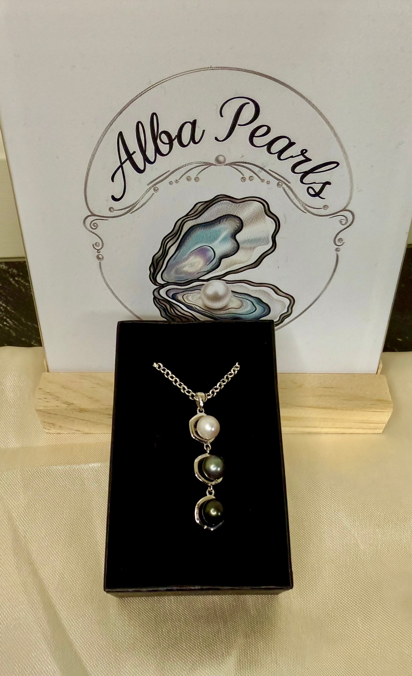 Triple Pearl Necklace — White, Grey and Black Pearls