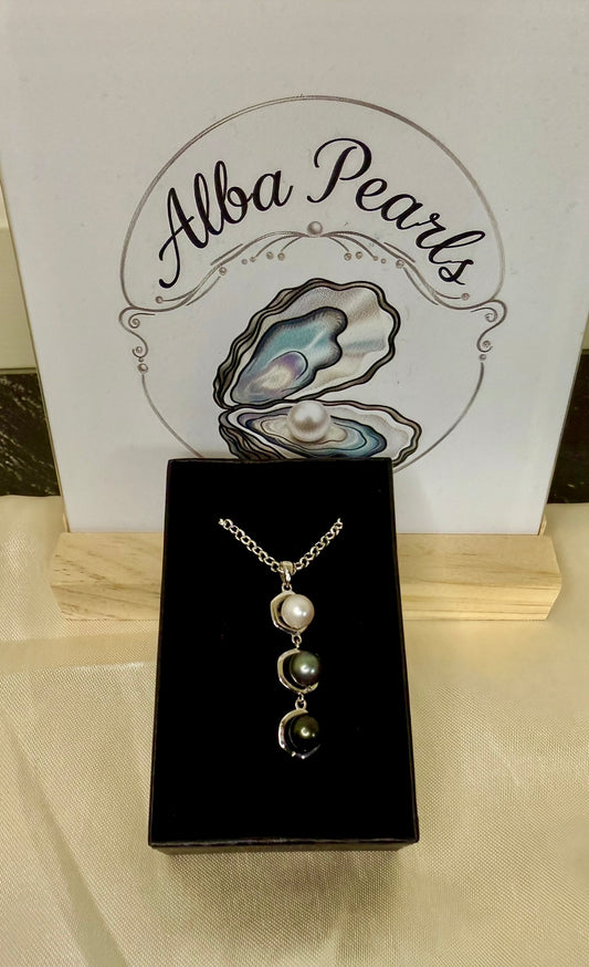 Triple Pearl Necklace — White, Grey and Black Pearls
