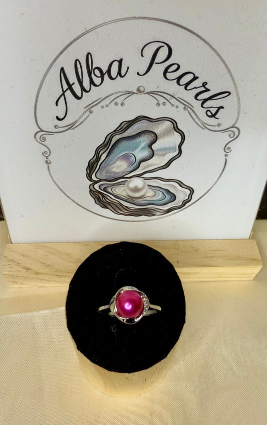 Twist Circle Ring with Cubic Zirconia - Deep Pink Pearl