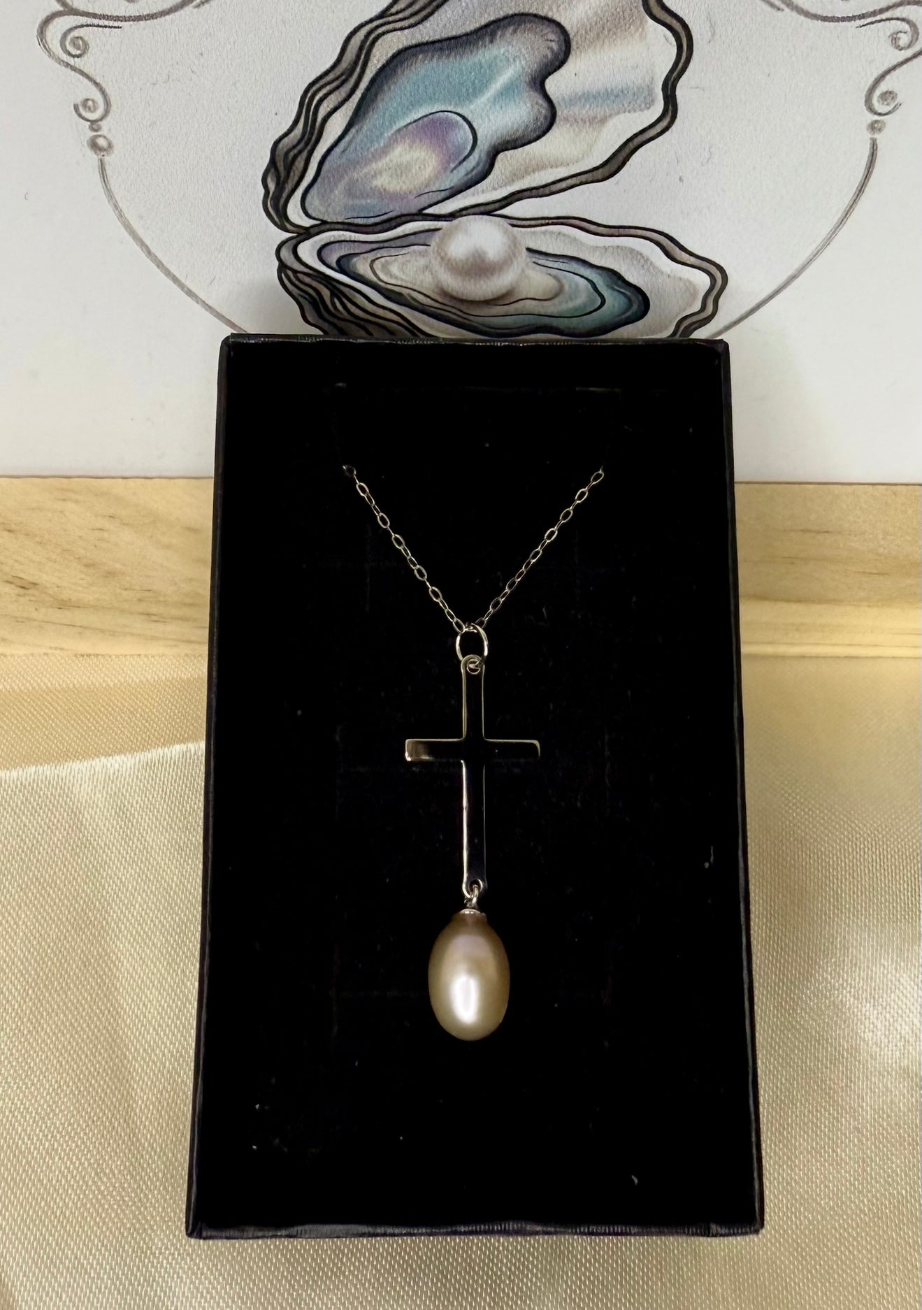 Cross Pendant - Natural Rice Pearl