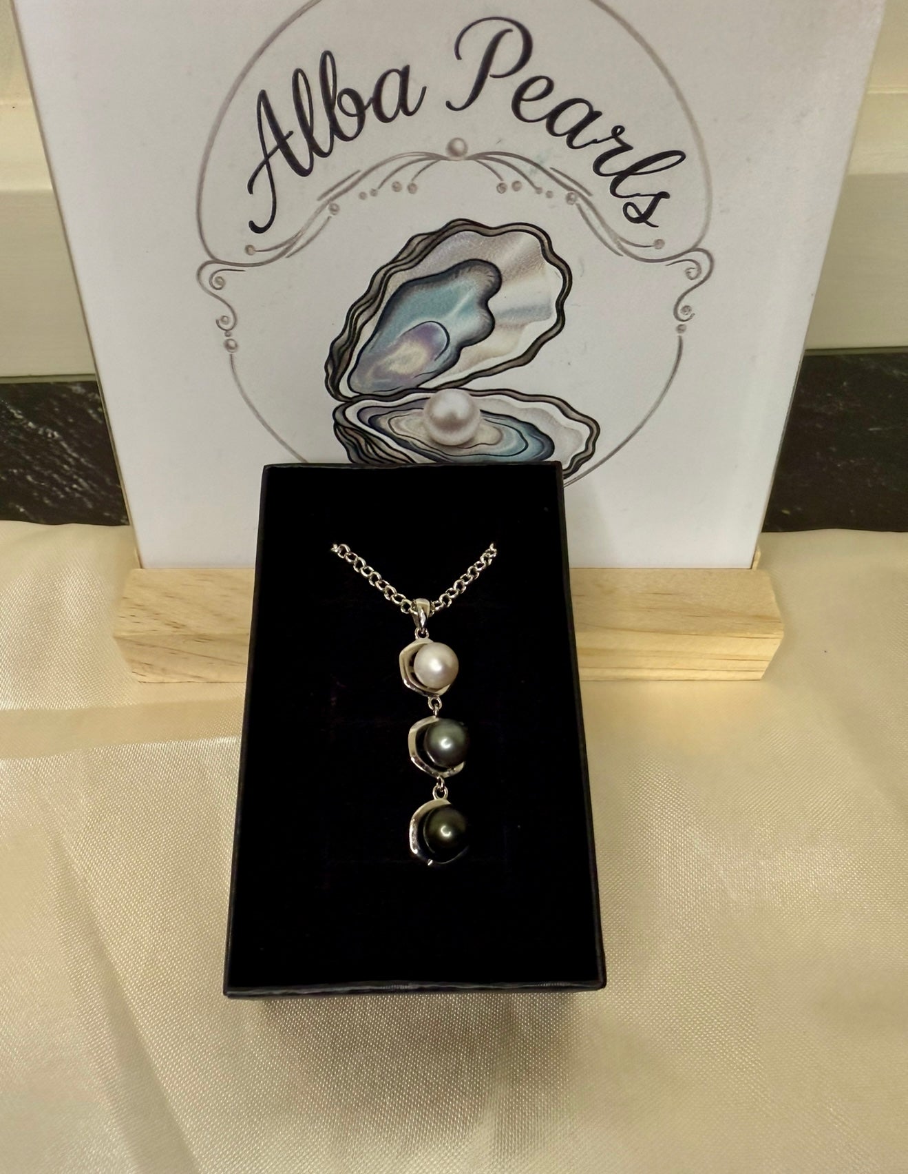 Triple Pearl Necklace — White, Grey and Black Pearls