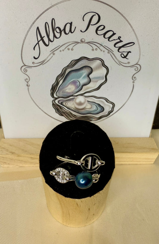 Double Link Ring - Green Blue Pearl