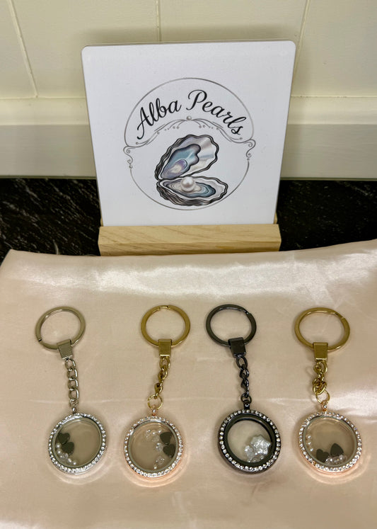 Locket-Style Key ring Accessory with Freshwater Pearls & Gems