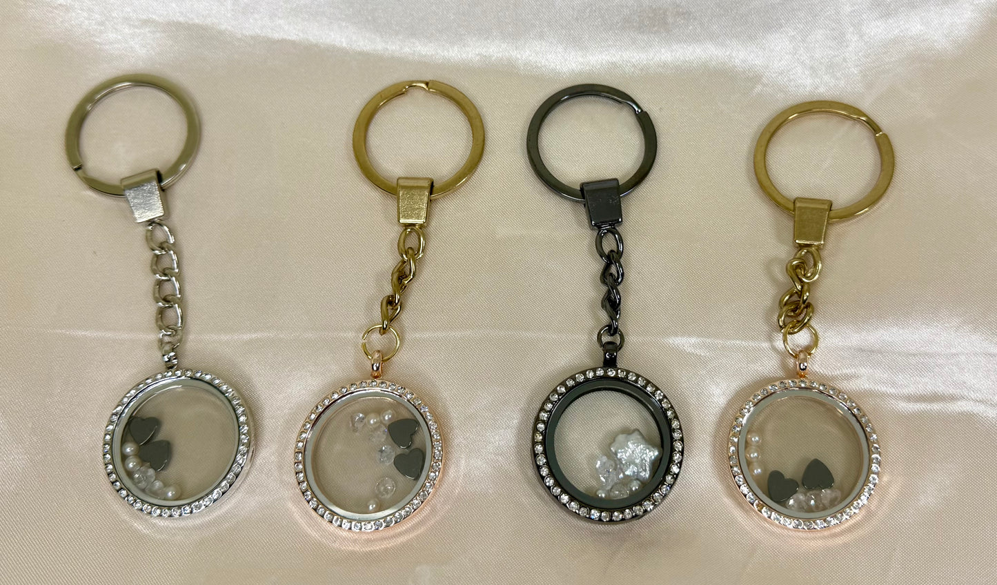 Locket-Style Key ring Accessory with Freshwater Pearls & Gems
