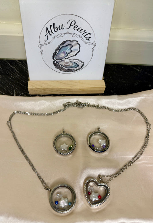 Locket Chain Necklace with Mini Freshwater Pearls & Gems