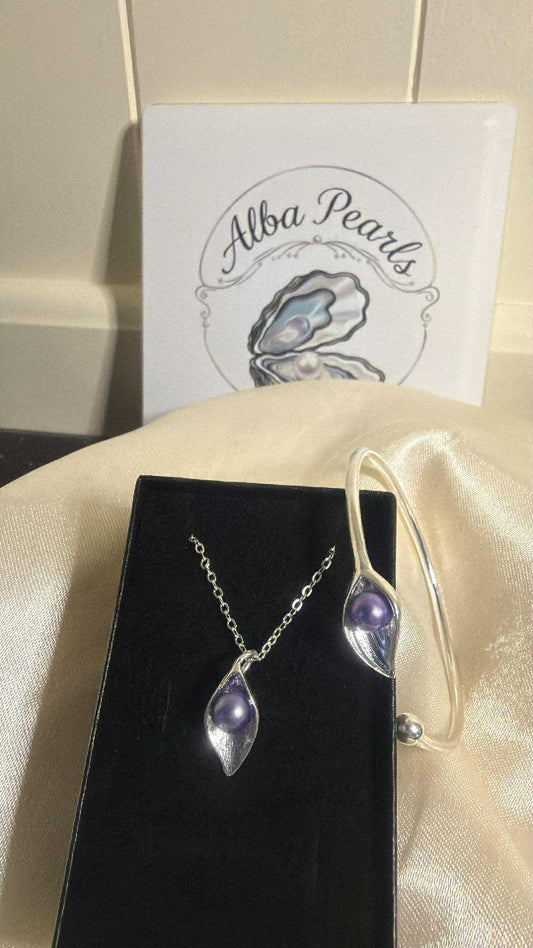 Leaf Pendant and Bangle Bundle - Purple Pearls