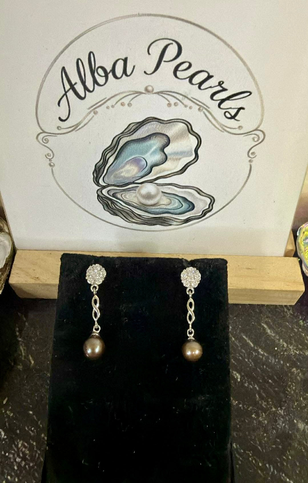 Twist Drop Earrings - Bronze/Olive Pearls