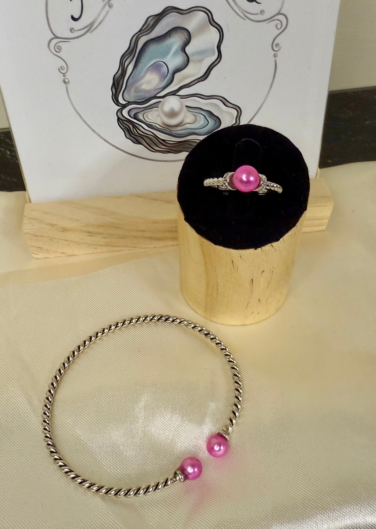 Twist Ring & Bangle Bundle – Pink Pearls