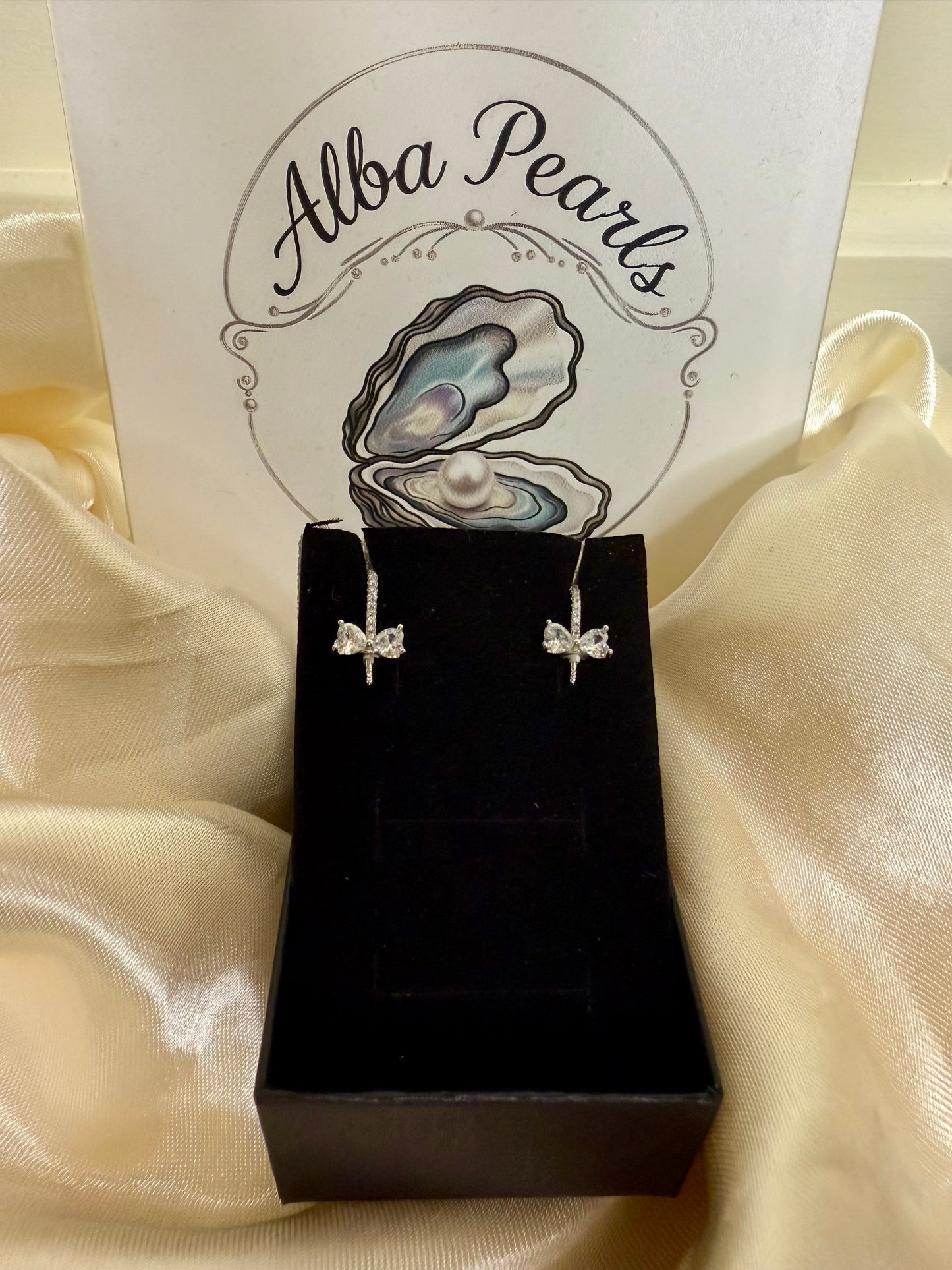 Bow Drop Earrings - Includes twin oyster opening