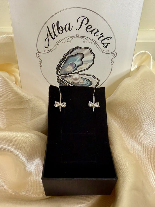 Bow Drop Earrings - Includes twin oyster opening