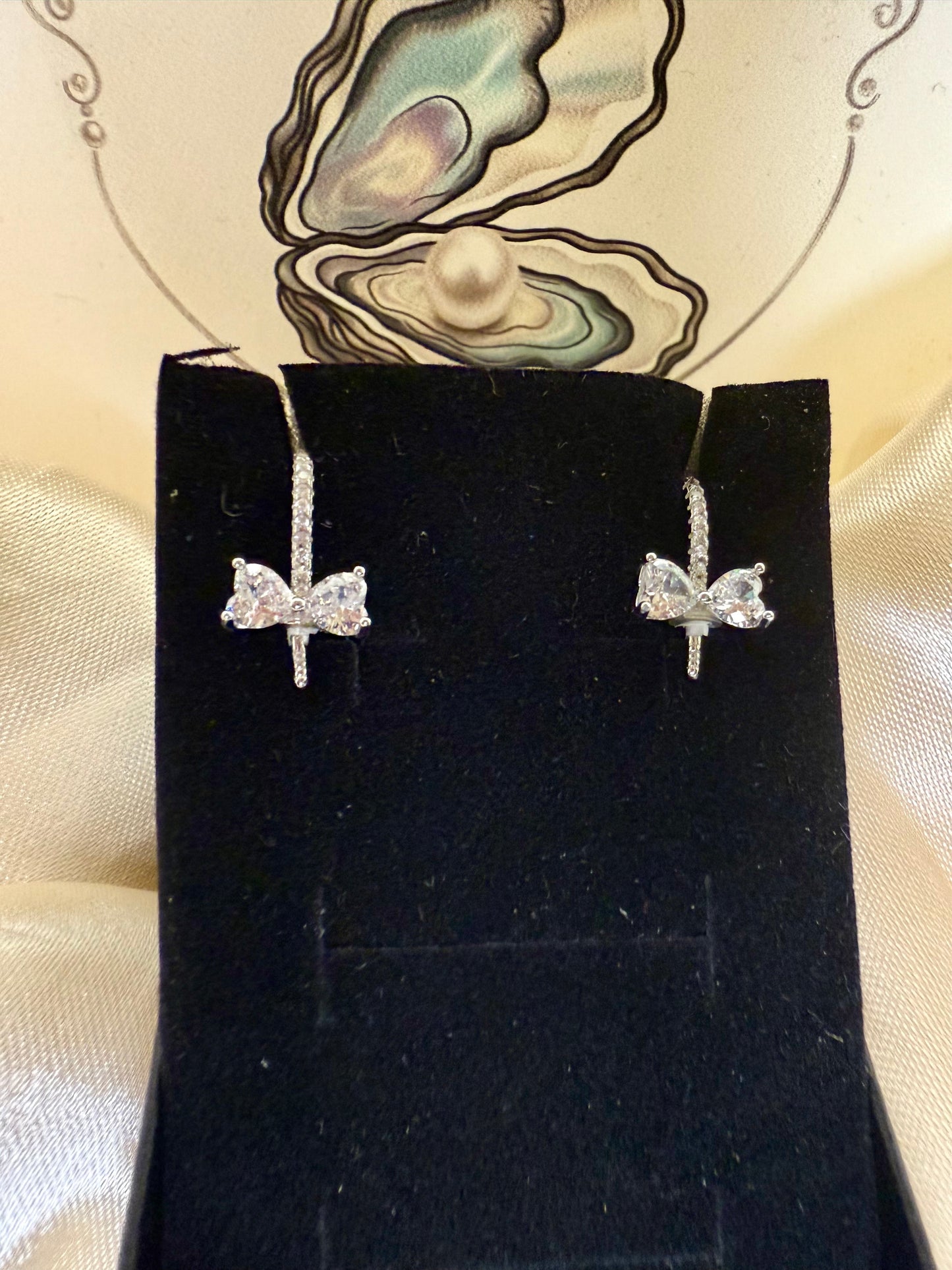 Bow Drop Earrings - Includes twin oyster opening