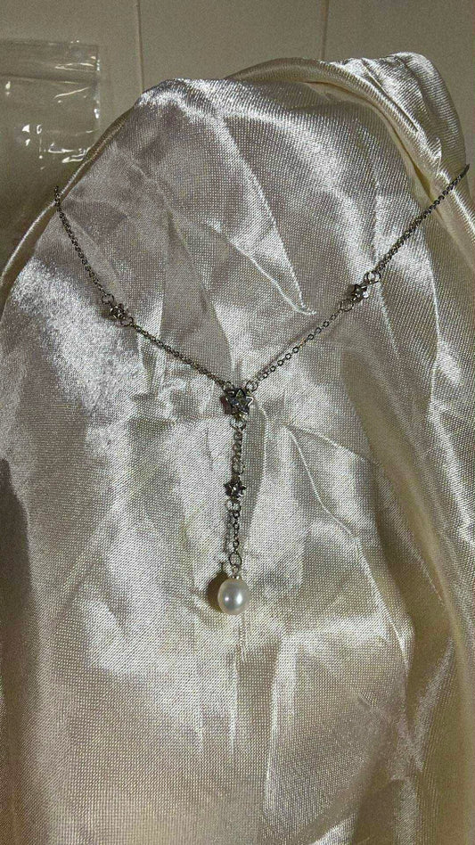 Star Pearl Drop Necklace - White Pearl