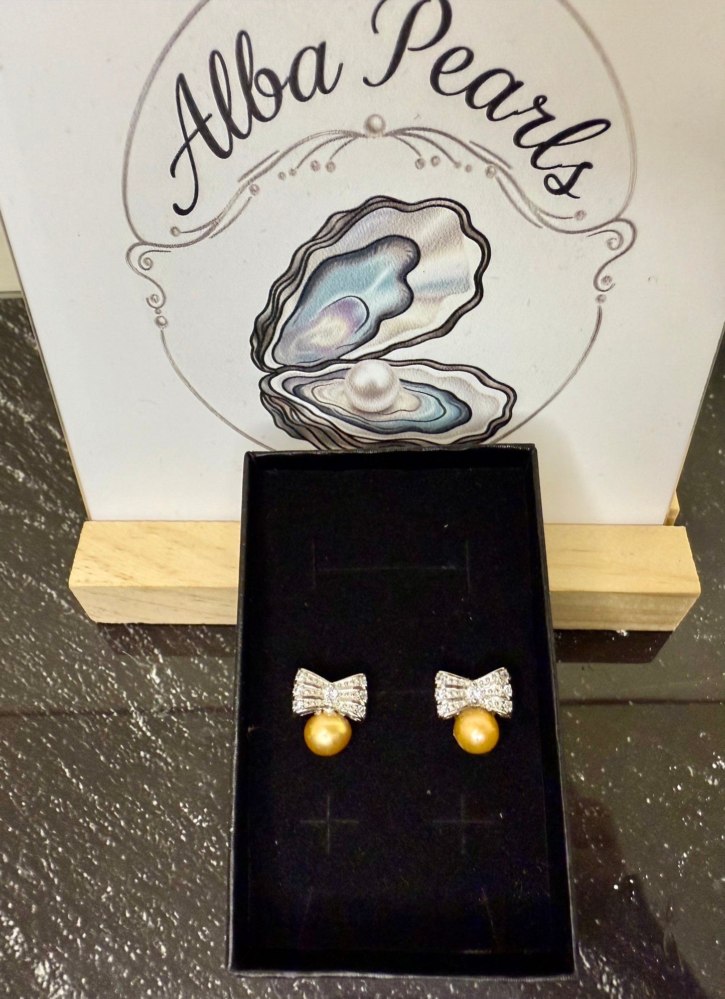 Bow Stud Earrings — Gold Colour Pearls