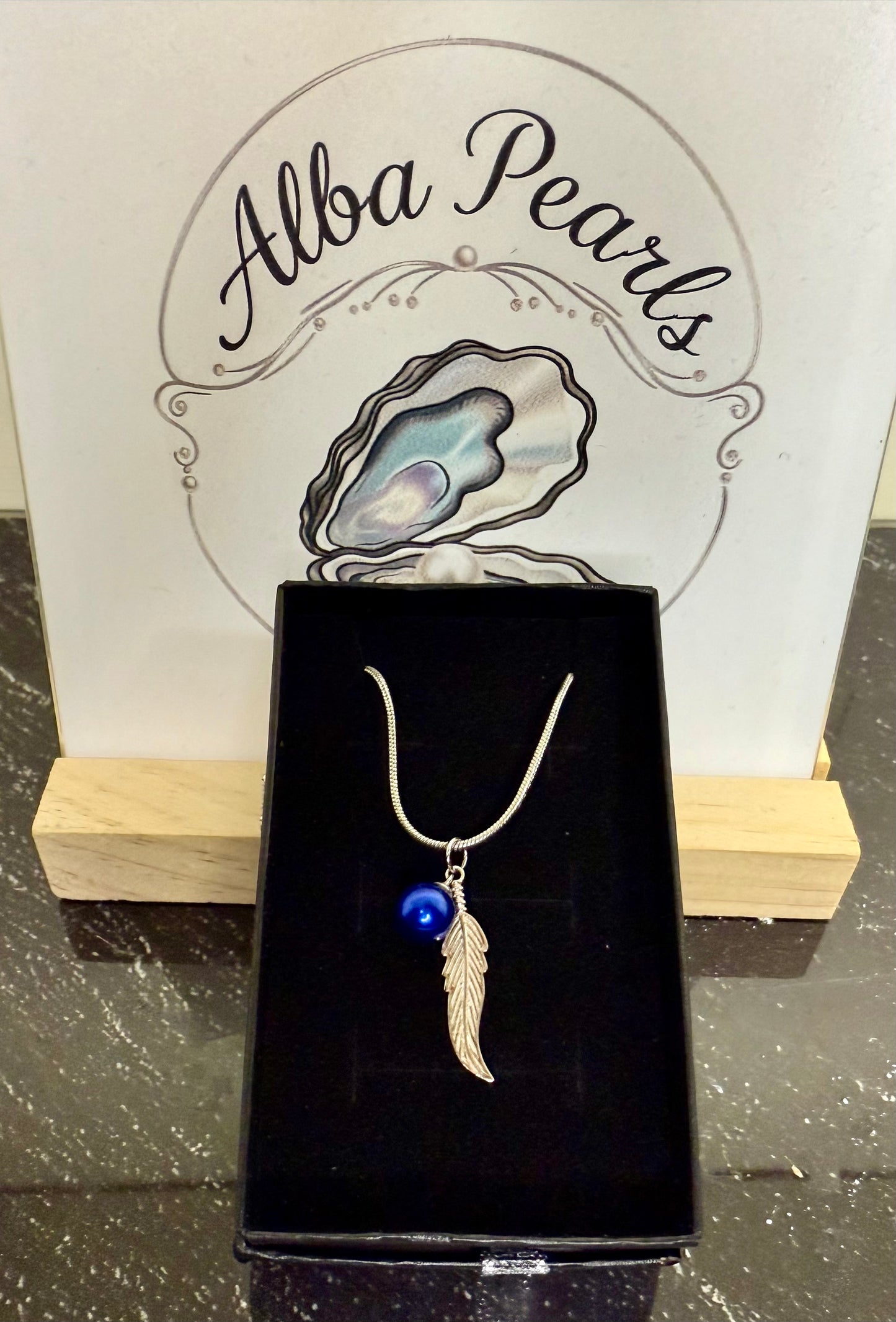 Feather Pendant - Blue Pearl