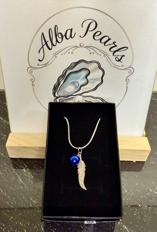 Feather Pendant - Blue Pearl