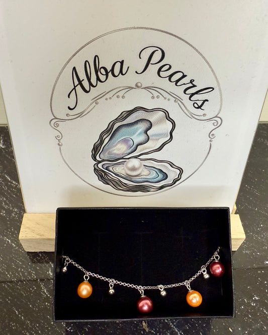 4-Pearl Bracelet — Orange & Burgundy