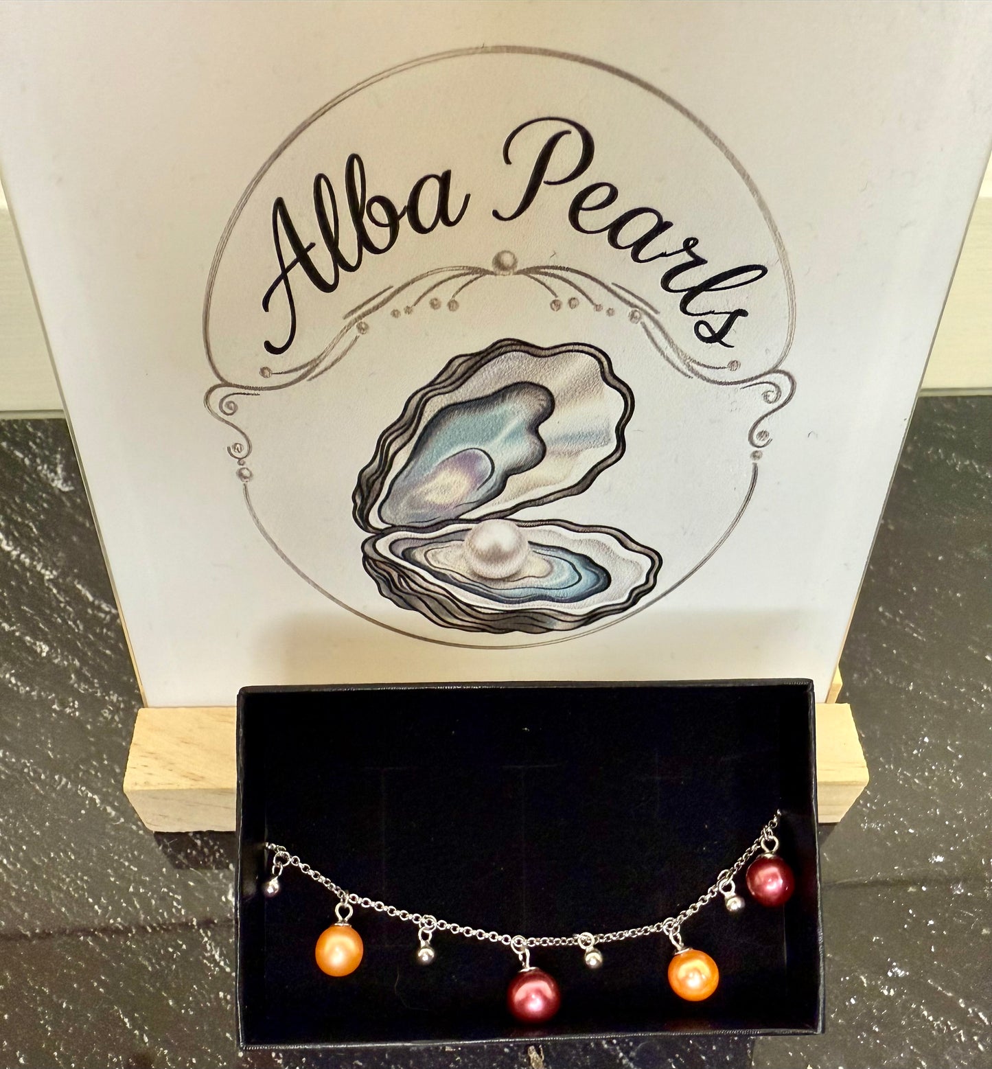 4-Pearl Bracelet — Orange & Burgundy