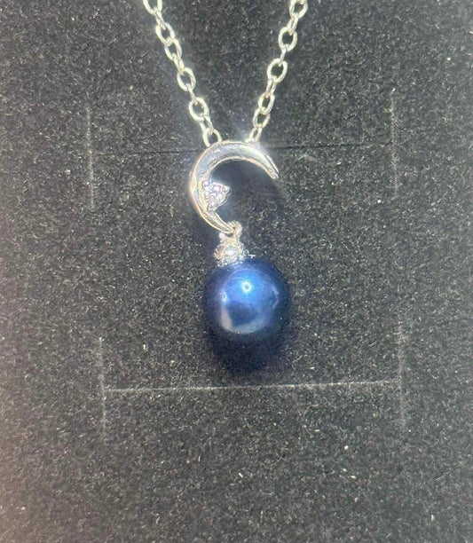 Moon Pendant Necklace- Blue Pearl
