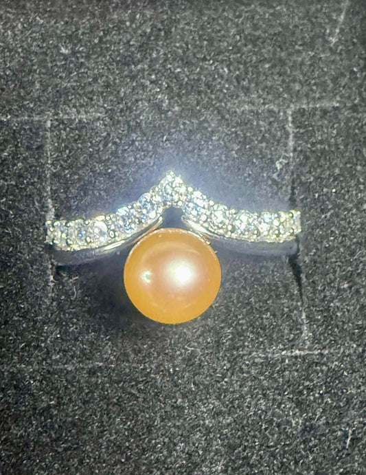 Cubic Zirconia detail Ring - Gold Pearl