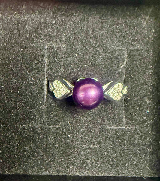 Double Heart Ring - Purple Pearl