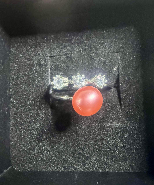 Triple Cubic Zirconia Ring - Peach Pink Pearl
