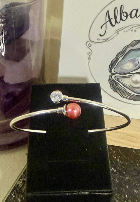 Simple Bangle with Cubic Zirconia Stone - Pink Pearl