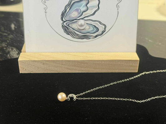 Natural Freshwater Pearl Moon Pendant Necklace- Includes single Oyster opening